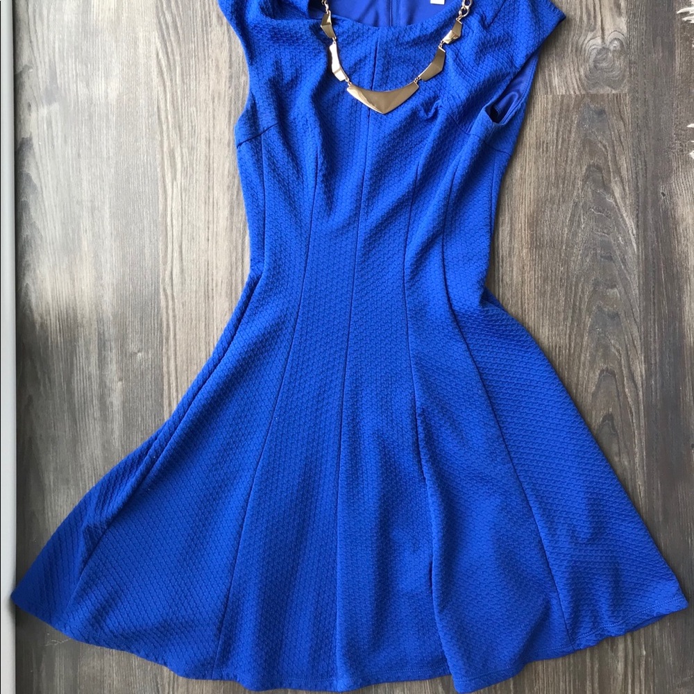 Blue, formal dress.